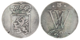 Dubbele wapenstuiver. W.I.C. 1794. Fraai.