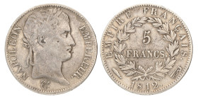 5 Francs. Napoleon. 1812 Vis. Zeer Fraai -.