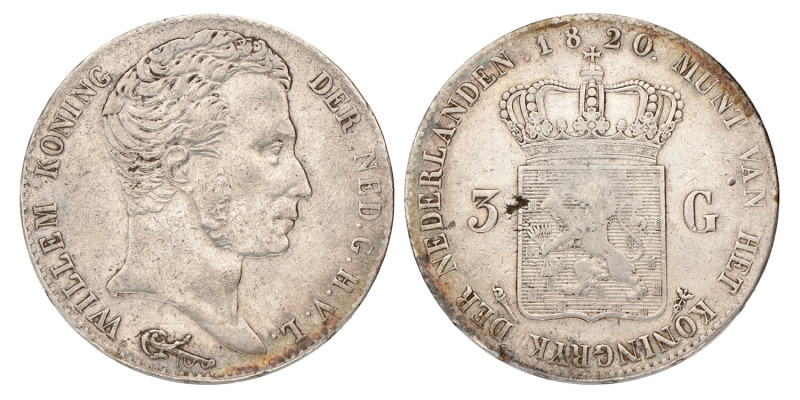 3 Gulden. Willem I. 1820. Fraai / Zeer Fraai.
Sch. 242. 32,2 g.