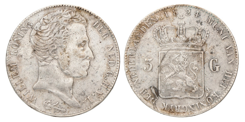 3 Gulden. Willem I. 1824 U. Zeer Fraai.
Sch. 246. 32,1 g.