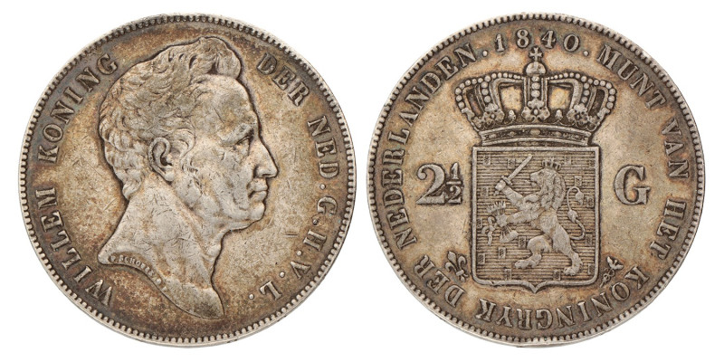2½ Gulden. Willem I. 1840. Zeer Fraai.
Sch. 257. 24,9 g.