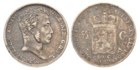 1/2 Gulden. Willem I. 1822 U met Michaut in halsafsnede. Zeer Fraai.