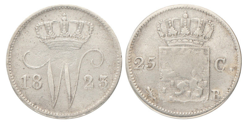25 Cent. Willem I. 1823 B. Fraai.
Sch. 294. 4,23 g.