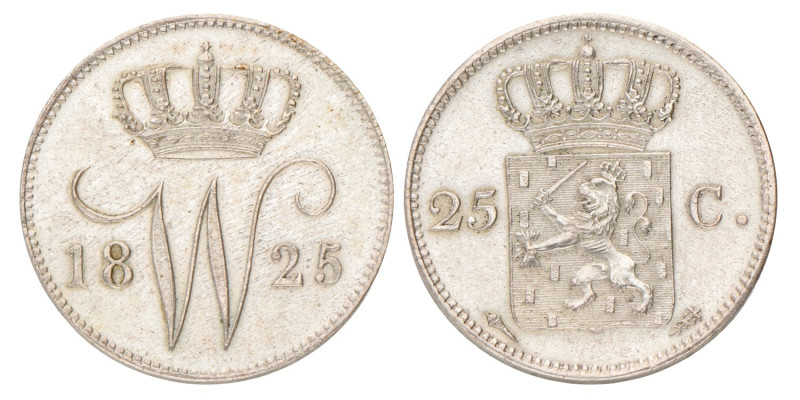 25 Cent. Willem I. 1825 U. UNC.
Sch. 289. 4,3 g.