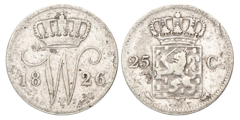 25 Cent. Willem I. 1826 U. Fraai.
Sch. 284a. 4,23 g.