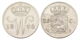 25 Cent. Willem I. 1830 B. Zeer Fraai.