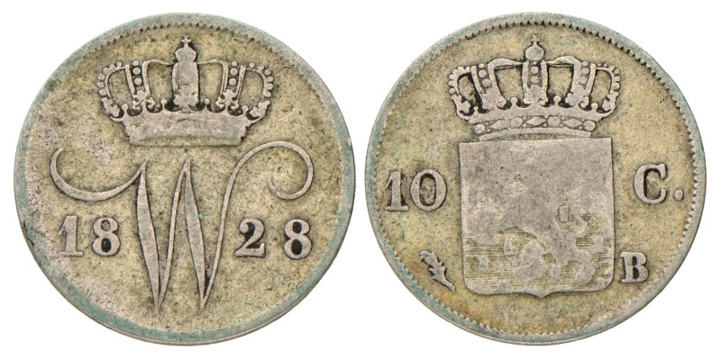 10 Cent. Willem I. 1828 B. Fraai / Zeer Fraai.
Sch. 313. 1,5 g.