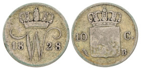 10 Cent. Willem I. 1828 B. Fraai / Zeer Fraai.