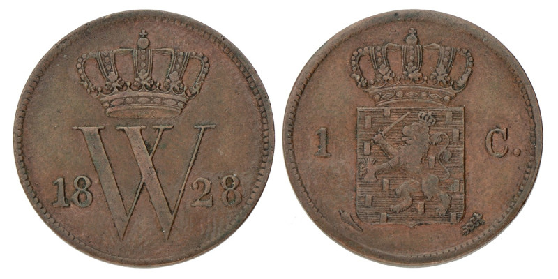 1 Cent. Willem I. 1828 U. Zeer Fraai +.
Sch. 331. 3,8 g.