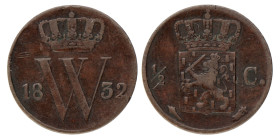 ½ cent. Willem I. 1832. Zeer Fraai -.