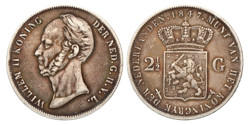2½ Gulden. Willem II. 1847. Zeer Fraai.
Gepoetst. Sch. 514. 24,8 g.