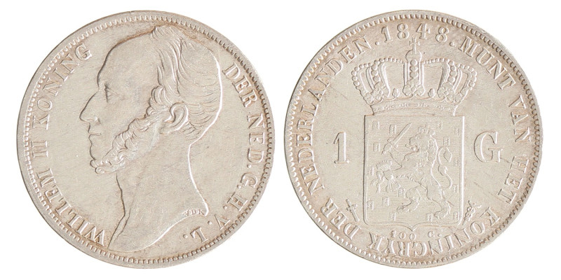 1 Gulden. Willem II. 1848/4_. Zeer Fraai / Prachtig.
Gepoetst. Sch. 526. 9,95 g...