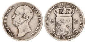 ½ Gulden. Willem II. 1847. Fraai / Zeer Fraai.