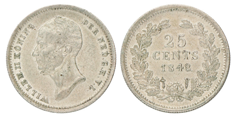 25 Cent. Willem II. 1848. UNC -.
Sch. 532. 3,6 g.