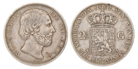 2½ Gulden. Willem III. 1867. Zeer Fraai +.