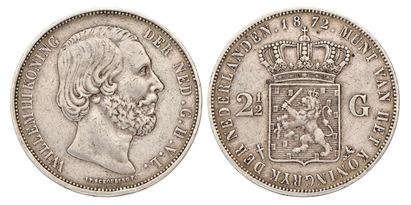 2½ Gulden. Willem III. 1872. Zeer Fraai +.
Sch. 598. 25,1 g.