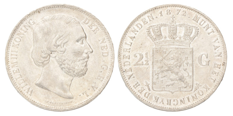 2½ Gulden. Willem III. 1872. Zeer Fraai / Prachtig.
Sch. 598. 25 g.