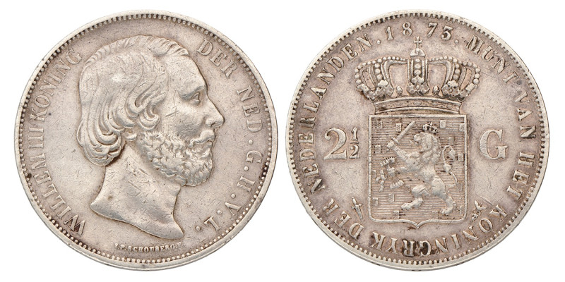 2½ Gulden. Willem III. 1873. Zeer Fraai +.
Sch. 599. 24,9 g.