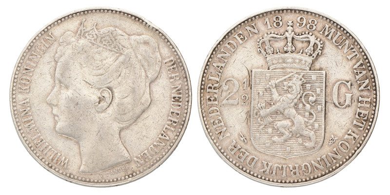 2½ Gulden. Wilhelmina. 1898 zonder punt. Zeer Fraai.
Sch. 782. 25 g.