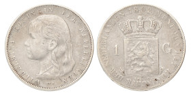 1 Gulden. Wilhelmina. 1892. Zeer Fraai.