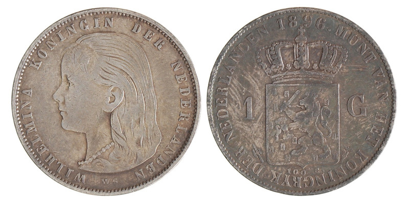 1 Gulden. Wilhelmina. 1896. Zeer Fraai.
Gepoetst. Sch. 796. 9,95 g.