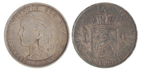 1 Gulden. Wilhelmina. 1896. Zeer Fraai.