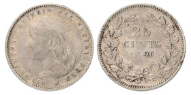 25 Cent. Wilhelmina. 1896. Zeer Fraai +.
