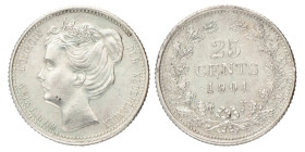 25 Cent. Wilhelmina. 1901. UNC.