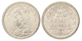 25 Cent. Wilhelmina. 1911. UNC.