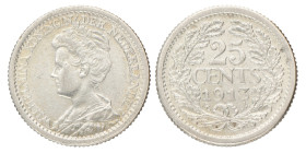 25 Cent. Wilhelmina. 1913. Prachtig +.