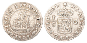 1/8 Gulden. Nederlands-Indië. 1802. Fraai / Zeer Fraai.