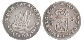 1/8 Gulden. Nederlands-Indië. 1802. Zeer Fraai.