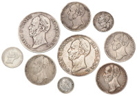 Lot (9) 10, 25 cent, 1 gulden en 2½ gulden. Willem II. 1846 - 1849. Gemiddeld Zeer Fraai.