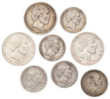 Lot (7) ½ en 1 gulden. Willem III. 1858, 61, 63, 64 en 65. Gemiddeld Zeer Fraai.
