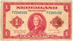 Nederland. 1 gulden. muntbiljet. Type 1943. Type Wilhelmina I. - Fraai -.