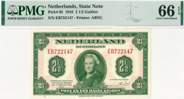 Nederland. 2½ gulden. Muntbiljet. Type 1943. Type Wilhelmina I. - UNC.