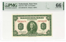 Nederland. 2½ gulden. Muntbiljet. Type 1943. Type Wilhelmina. - UNC.