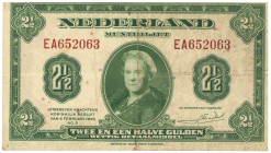 Nederland. 2½ gulden. Muntbiljet. Type 1943. Type Wilhelmina. - Fraai.