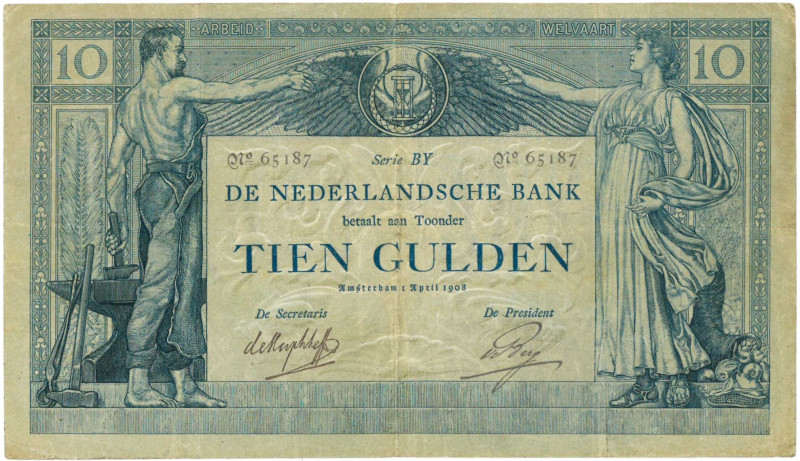 Nederland. 10 gulden. Bankbiljet. Type 1904. Type Arbeid en Welvaart I. - Zeer F...