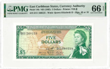 East Caribbean States. 5 dollars. Banknote. Type 1965. Type Queen Elizabeth II. - UNC.