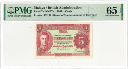 Malaya. 5 cents. Banknote. Type 1941. - UNC.
