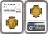 France 50 Francs 1855 A. NGC MS65 TOP POP! 
TOP POP! Paris mint, KM785.1, Gad-1111, F-547; Napoleon III; Mintage: 152 000. Utmosly rare. Mint State. ...
