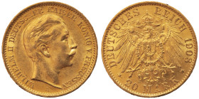 German States PRUSSIA 20 Mark 1908 Mint A - Berlin
Gold coin (.900), 7,96 g, Ruler: Wilhelm II; UNC