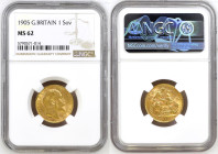 Great Britain 1 Sovereign 1905. NGC MS62
Gold coin (.917), 7,99 g, KM#805, Sp#3969, Ruler: Edward VII