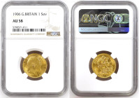 Great Britain 1 Sovereign 1906. NGC AU58
Gold coin (.917), 7,99 g, KM#805, Sp#3969, Ruler: Edward VII