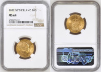 Netherlands 10 Gulden 1932. NGC MS64
Gold coin (.900), 6,73 g, KM#162, Ruler: Wilhelmina I