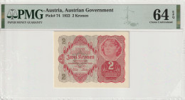 Austria Austrian Government 2 Kronen 1922 Pick#74 PMG 64 EPQ
Pick#74 PMG 64 EPQ