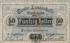 Austria 50 Heller 1920 Tyrol Pick#S144 VF
Pick#S144 VF