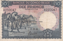 Belgian Congo 10 Francs 1944 Pick#14D VF/XF
Pick#14D VF/XF