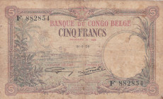 Belgian Congo 5 Francs 1929 Pick#8e VG
Pick#8e VG